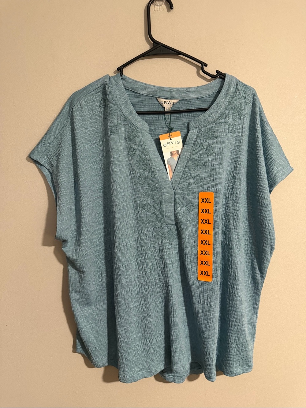 Orvis Women's Sky Blue Embroidered Split-Neck Tunic